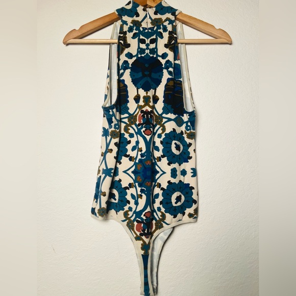 Intimately Free People S Floral Geometric Mock Neck Sleeveless Bodysuit Boho - Picture 9 of 11